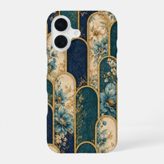 Luxury Teal & Gold Floral OtterBox iPhone Case 16 Hoesje