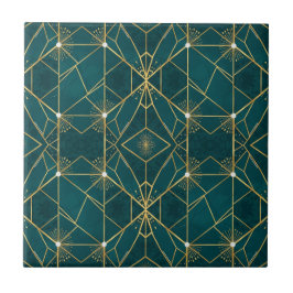 Luxury Teal & Gold Symmetrical Geometric Seamless Tegeltje