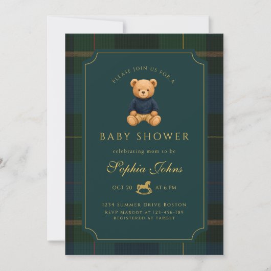 Luxury Teddy Bear baby shower Kaart (Voorkant)