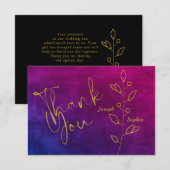 Luxury Texture Paars & Gold leaves Wedding Bedankkaart (Voorkant / Achterkant)