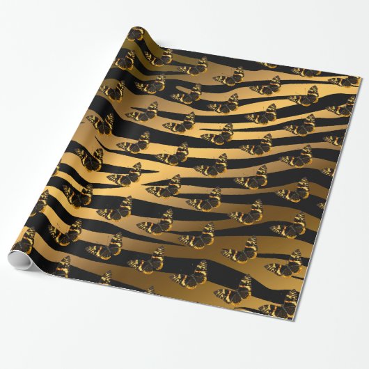 Luxury Tiger Butterfly Trendy Line Cadeaupapier (Uitgerold)