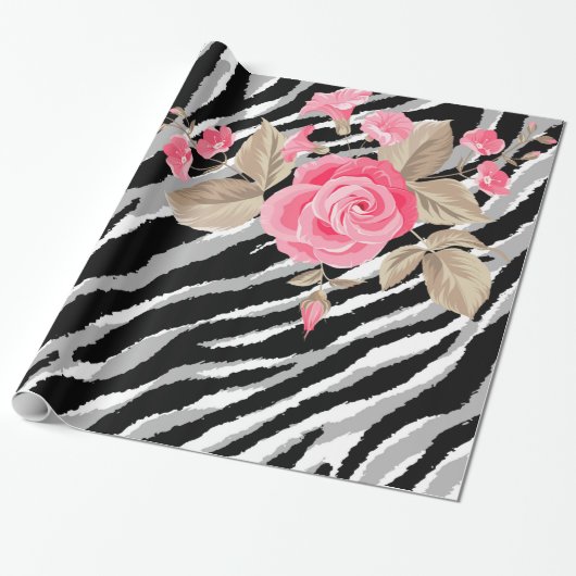 Luxury Tiger Roos Trendy Line Cadeaupapier (Uitgerold)