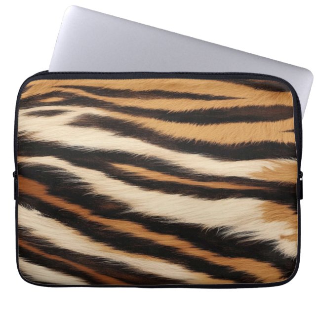Luxury Tiger Skin Faux Fur Wild Animal Stripe Laptop Sleeve (Voorkant)