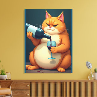Luxury Tipsy Cat Modern Art Illustration Canvas Afdruk