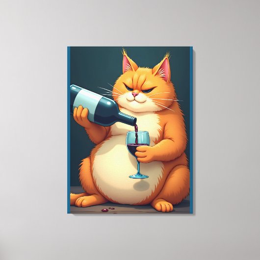 Luxury Tipsy Cat Modern Art Illustration Canvas Afdruk (Voorkant)