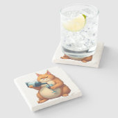 Luxury Tipsy Cat Modern Art Illustration Stenen Onderzetter (Zijkant)