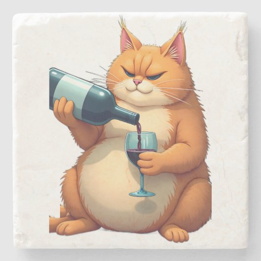 Luxury Tipsy Cat Modern Art Illustration Stenen Onderzetter (Voorkant)