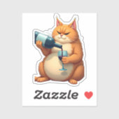 Luxury Tipsy Cat Modern Art Illustration Sticker (Vel)