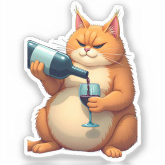 Luxury Tipsy Cat Modern Art Illustration Sticker