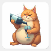 Luxury Tipsy Cat Modern Art Illustration Vierkante Sticker (Voorkant)