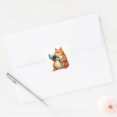 Luxury Tipsy Cat Modern Art Illustration Vierkante Sticker (Envelop)