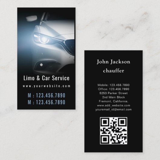 Luxury Transport Car QR Code Blue & Black Visitekaartje (Voorkant / Achterkant)
