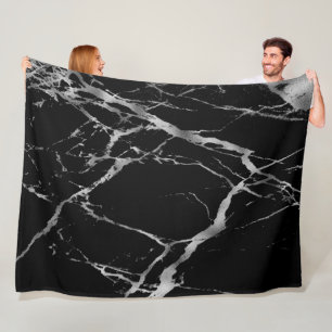 Luxury Trendy Silver Black Marble Fleece Deken