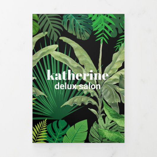 Luxury Tropical Modern Boutique & Salon Black Drieluik Kaart (Cover)