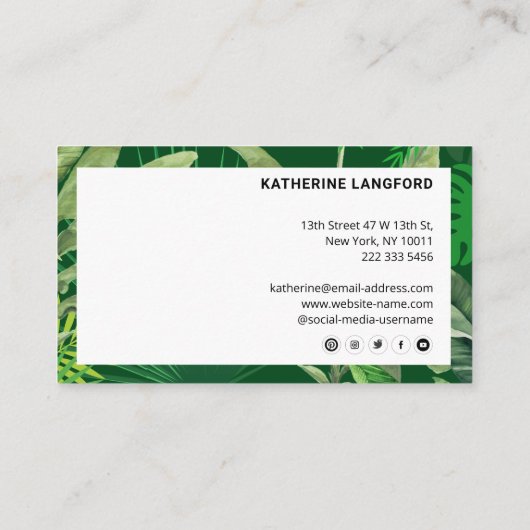 Luxury Tropical Modern Boutique & Salon Green Afsprakenkaartje (Achterkant)