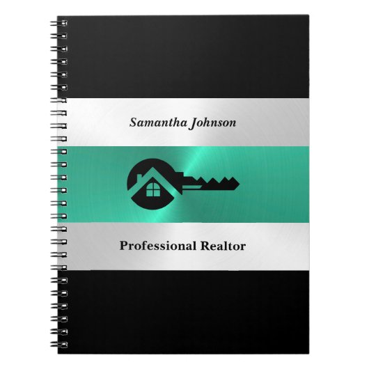 Luxury Turquoise & Black Key Real Estate Notebook Notitieboek (Voorkant)