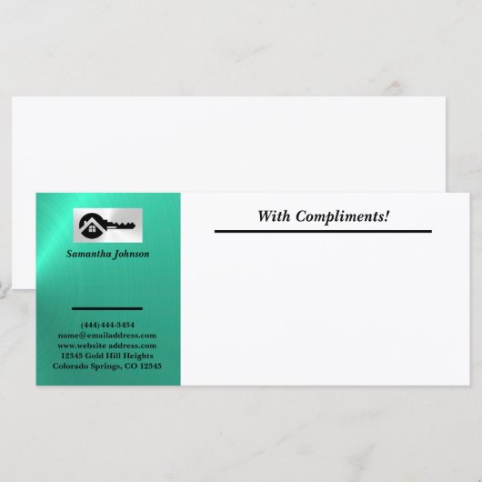 Luxury Turquoise Black Key With Compliments Slip (Voorkant / Achterkant)