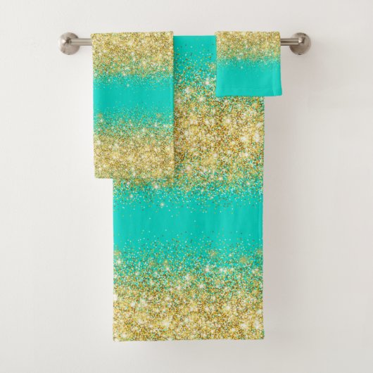 Luxury Turquoise Gold Glitter Bath Towel Set Bad Handdoek (Insitu)
