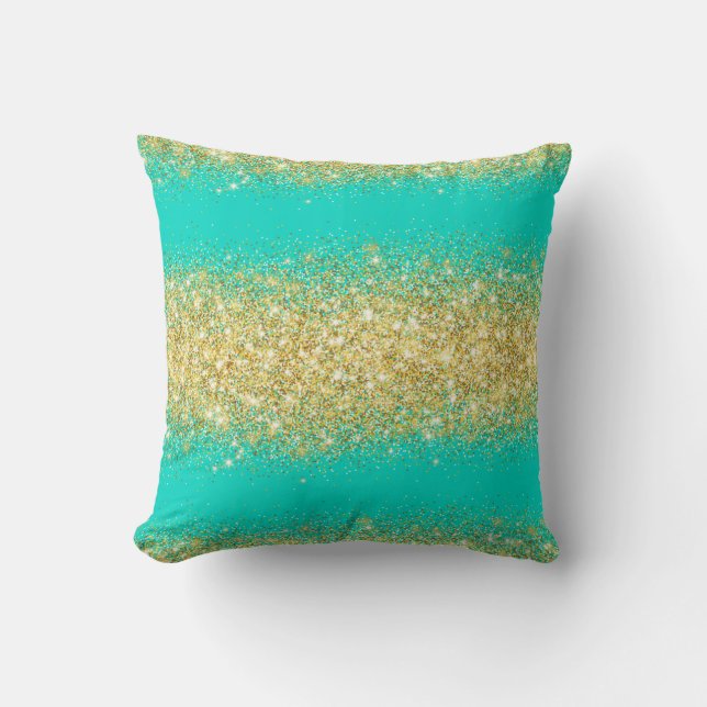 Luxury Turquoise Gold Glitter Kussen (Voorkant)
