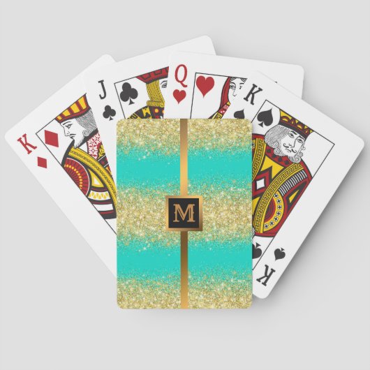 Luxury Turquoise Gold Glitter Pokerkaarten (Achterkant)