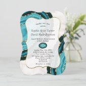 Luxury Turquoise Waterverf Agate Pearls Wedding Kaart (Staand voorkant)
