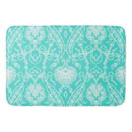 Luxury Turquoise & White Damask Decorative Pattern Badmat