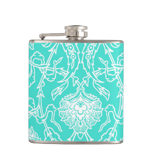 Luxury Turquoise & White Damask Decorative Pattern Heupfles