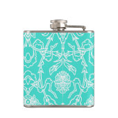 Luxury Turquoise & White Damask Decorative Pattern Heupfles (Achterkant)