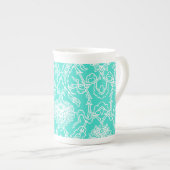 Luxury Turquoise & White Damask Decorative Pattern Porselein Kop (Voorkant rechts)