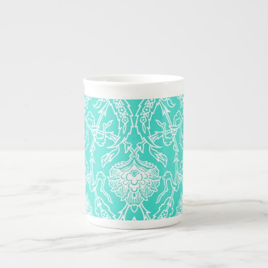 Luxury Turquoise & White Damask Decorative Pattern Porselein Kop (Voorkant)