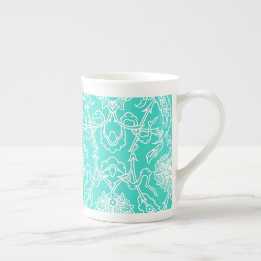 Luxury Turquoise & White Damask Decorative Pattern Porselein Kop (Rechts)