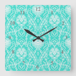 Luxury Turquoise & White Damask Decorative Pattern Vierkante Klok