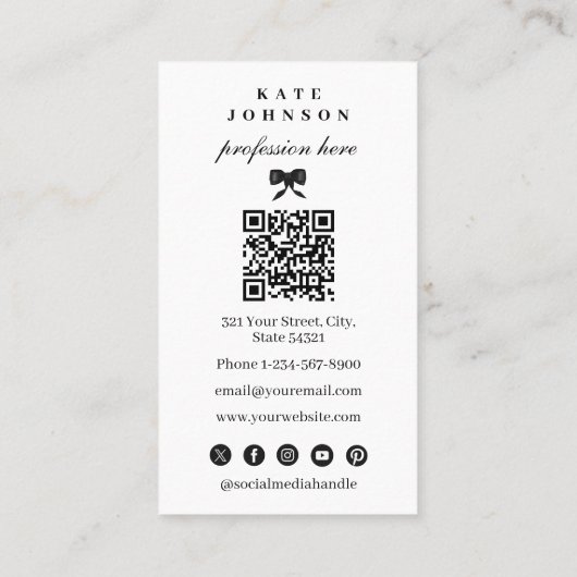 Luxury Unique Elegant QR Code Social Media Visitekaartje (Achterkant)