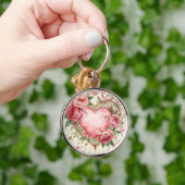 Luxury, Valentine Day ,Love Pink Heart and Flowers Sleutelhanger (Hand)