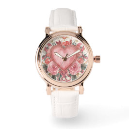 Luxury,Valentine, Love Pink Heart ,Flowers Pattern Horloge