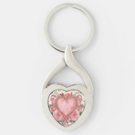 Luxury,Valentine, Love Pink Heart ,Flowers Pattern Sleutelhanger