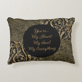 Luxury, Valentine's Day,Black Gold Florals ,Pixel Accent Kussen