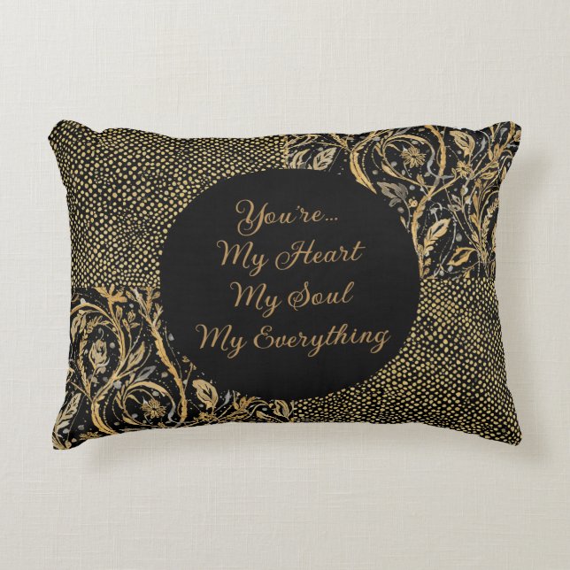 Luxury, Valentine's Day,Black Gold Florals ,Pixel Accent Kussen (Voorkant)