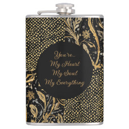 Luxury, Valentine's Day,Black Gold Florals ,Pixel  Heupfles