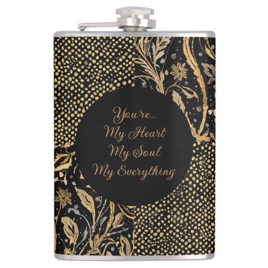 Luxury, Valentine's Day,Black Gold Florals ,Pixel  Heupfles (Voorkant)