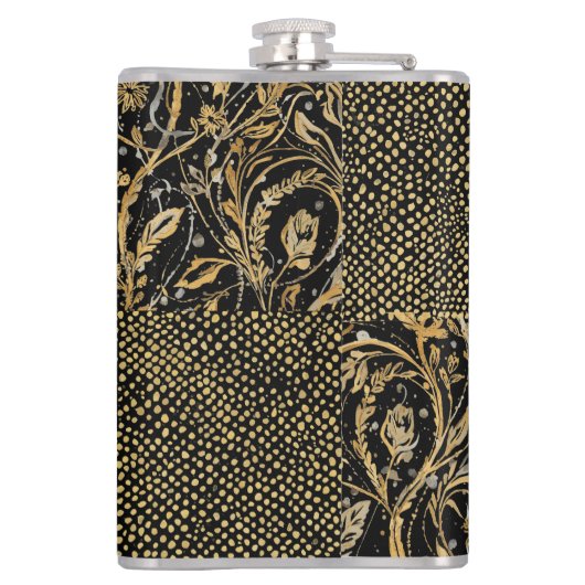 Luxury, Valentine's Day,Black Gold Florals ,Pixel  Heupfles (Achterkant)