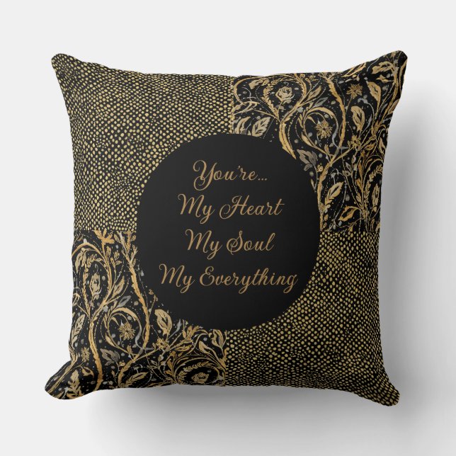 Luxury, Valentine's Day,Black Gold Florals ,Pixel Kussen (Voorkant)