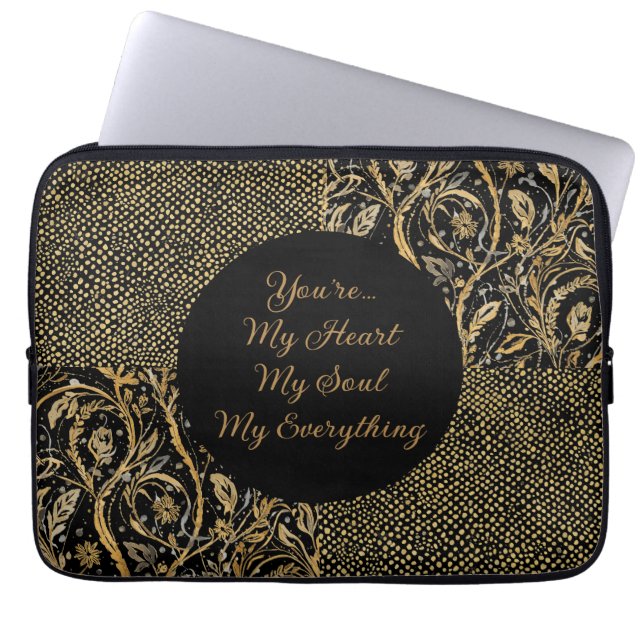 Luxury, Valentine's Day,Black Gold Florals ,Pixel Laptop Sleeve (Voorkant)