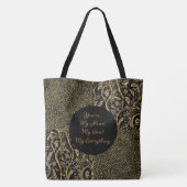 Luxury, Valentine's Day,Black Gold Florals ,Pixel Tote Bag (Achterkant)