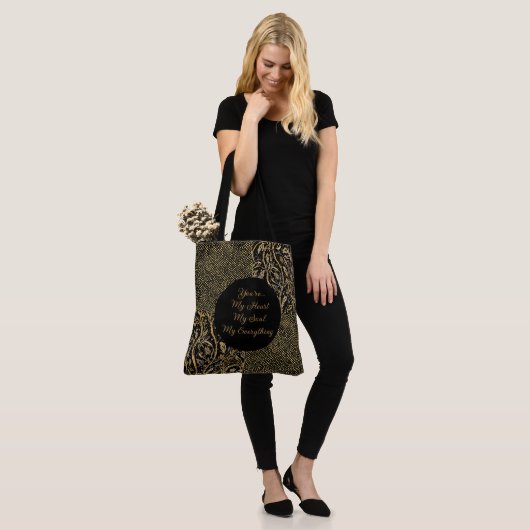 Luxury, Valentine's Day,Black Gold Florals ,Pixel Tote Bag (Op model)