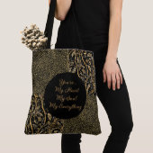 Luxury, Valentine's Day,Black Gold Florals ,Pixel Tote Bag (Dichtbij)