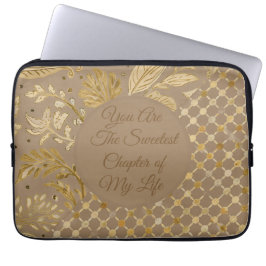 Luxury, Valentine's Day, Gold Flowers, Pixels  Thr Laptop Sleeve