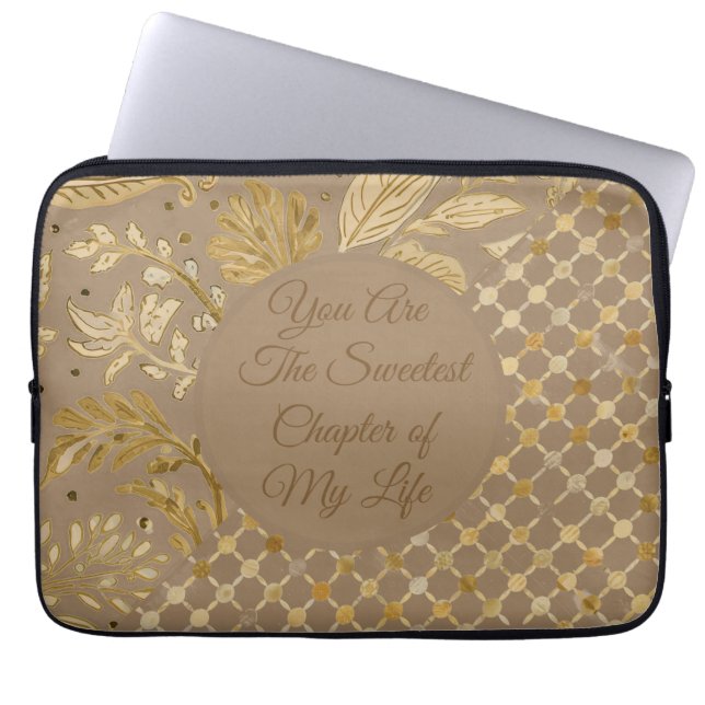 Luxury, Valentine's Day, Gold Flowers, Pixels  Thr Laptop Sleeve (Voorkant)