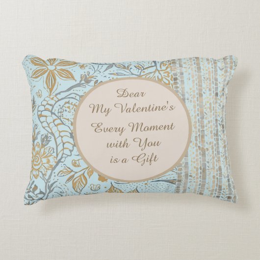 Luxury, Valentine's Day,Gold Soft Blue Flowers Art Accent Kussen (Voorkant)