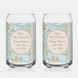 Luxury, Valentine's Day,Gold Soft Blue Flowers Art Blikvorm Glas